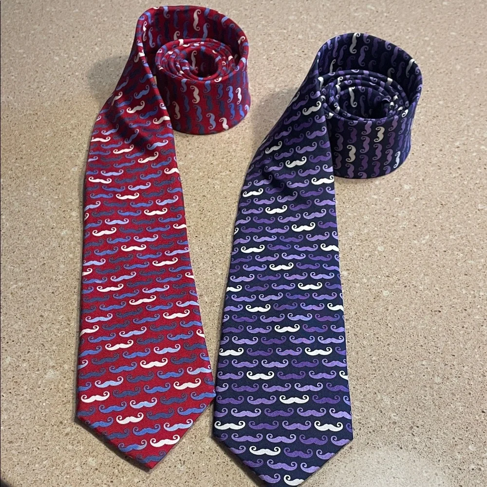Jos. A. Bank Red and Purple Mustache 100% Silk Ties